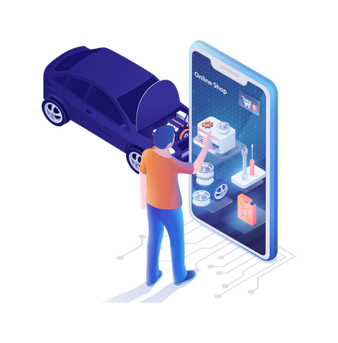 Mann findet Garage für Autoreparatur